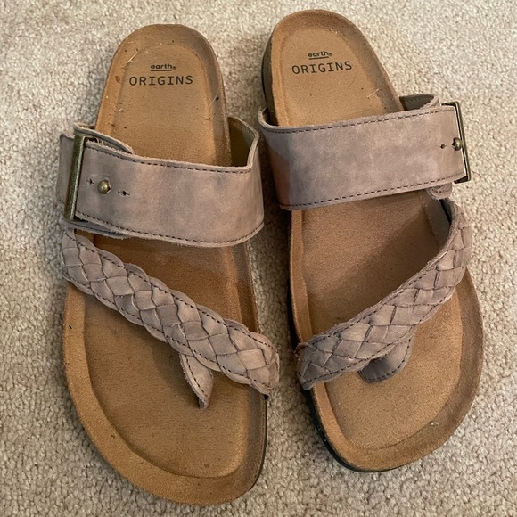 Earth Origins Onida Braid Leather Thong Buckled Sandal Brown/Tan Women’s 7 NWOT - Picture 1 of 3